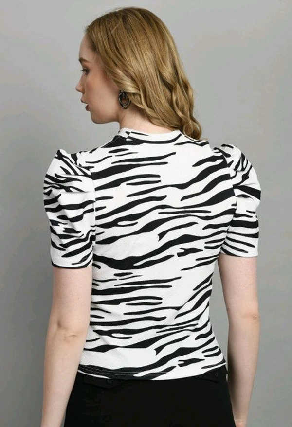 Women's Puff Sleeve Top with Front Cut-Out and Mock Neck
 - White, XL