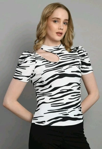 Women's Puff Sleeve Top with Front Cut-Out and Mock Neck
 - White, XL