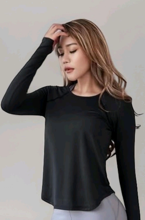 Women's Long Sleeve Workout T-Shirt | Round Neck - Plain Long Sleeve Relaxed Fit Tshirt for Women Yoga Sports T-Shirt
 - Black, XL