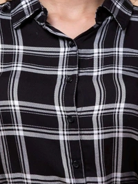 Women's Black and White Plaid Crop Top with Long Sleeves, Casual Stylish Design Combo of Shirt & Tube Top
 - Black, L