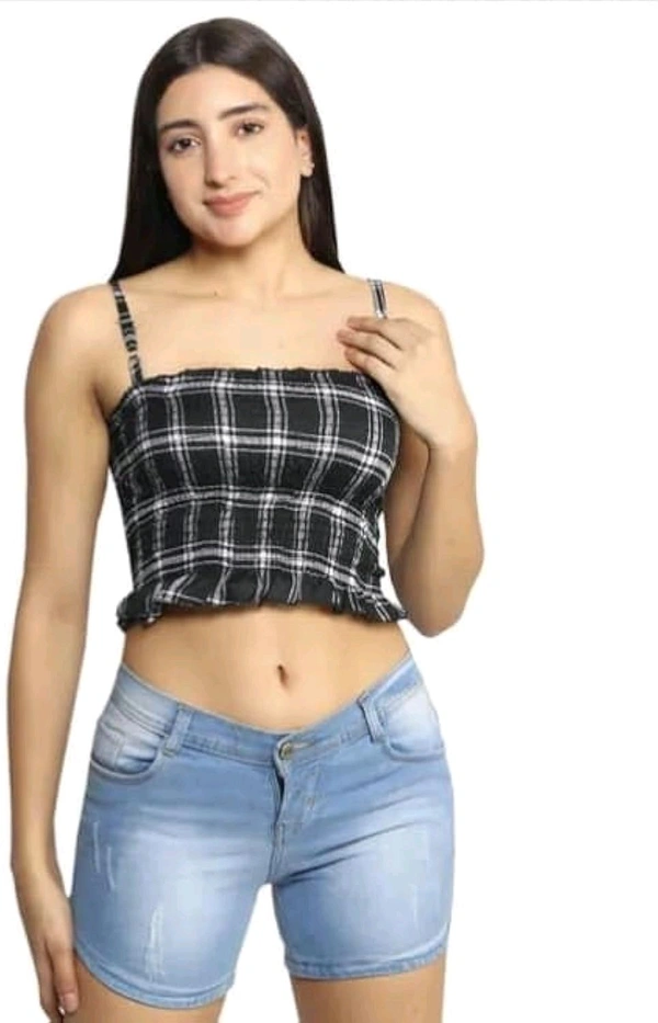 Women's Black and White Plaid Crop Top with Long Sleeves, Casual Stylish Design Combo of Shirt & Tube Top
 - Black, S