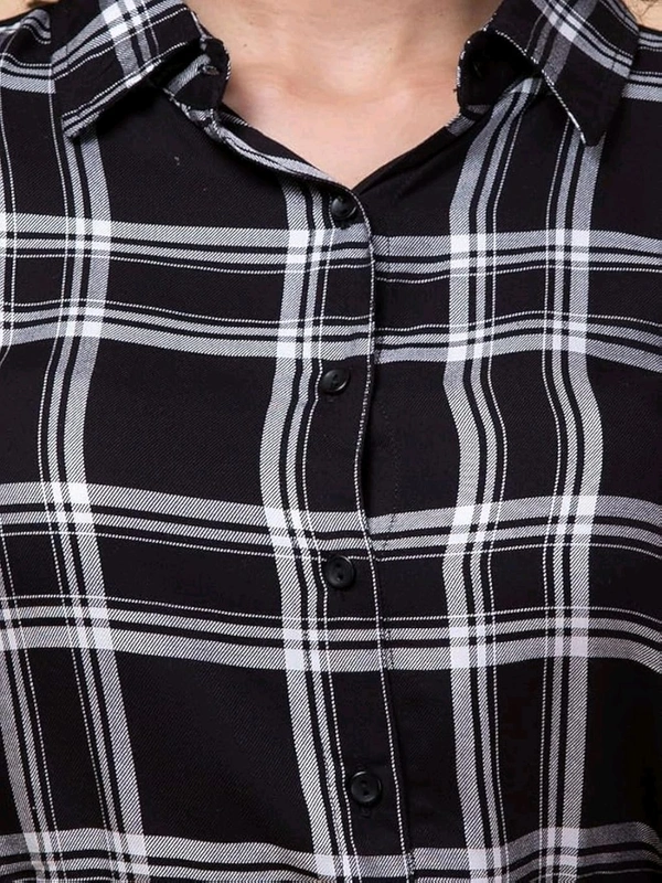 Women's Black and White Plaid Crop Top with Long Sleeves, Casual Stylish Design Combo of Shirt & Tube Top
 - Black, Free Size