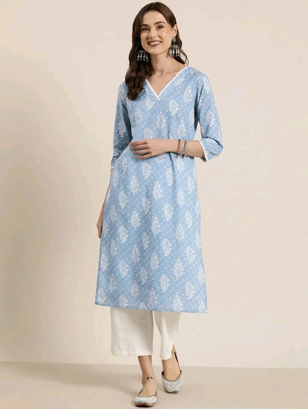Women's Light Blue Rayon Lace Work Kurta
 - Spindle, L