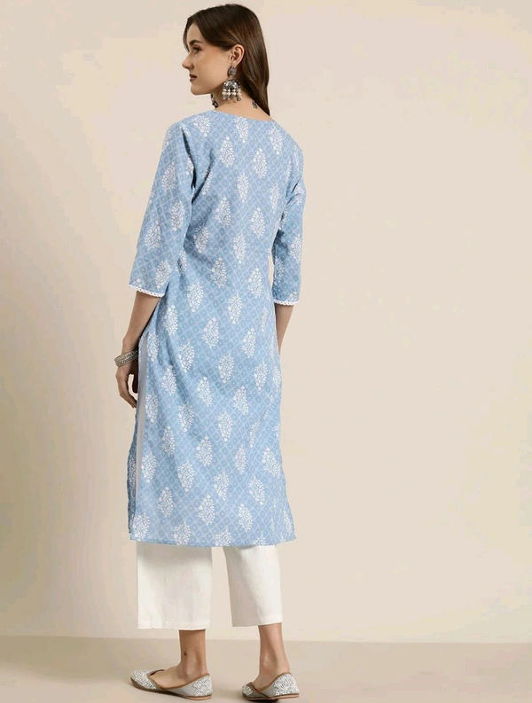 Women's Light Blue Rayon Lace Work Kurta
 - Spindle, M