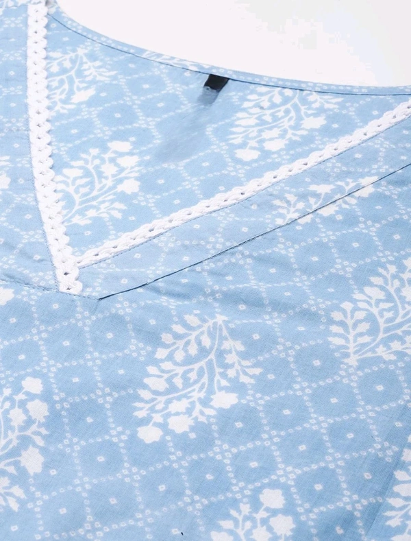 Women's Light Blue Rayon Lace Work Kurta
 - Spindle, M