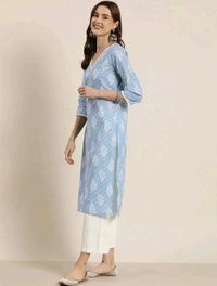Women's Light Blue Rayon Lace Work Kurta
 - Spindle, XXL