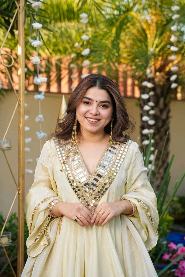 Off White Cosmos Real Mirror Work Kurta With Sharara & Dupatta Set - White Rock, L