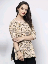 Women's Cotton Floral Print Straight Kurta, Full Sleeve, Round Neck, Side Slit, Traditional Style (in, Alpha, L, Cream) - Parchment, M