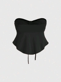 Trendy Drawstring Front Off-Shoulder Ruffle Hem Tube Top
 - Black, S