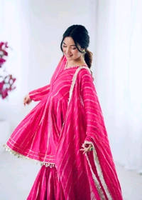 Real Mirror Mal Chanderi Sharara Suit With Full Flair Plazzo - Pink, M