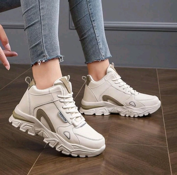 Women Off White Sneakers Stylish & Comfortable - White, IND-5