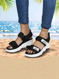 Lightweight Comfortable Daily Wear & Trendy Flatforms Pink Sandals for Girls
 - Black, IND-6