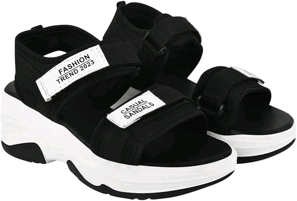 Lightweight Comfortable Daily Wear & Trendy Flatforms Pink Sandals for Girls
 - Black, IND-7