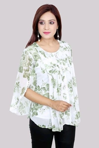 Casual Flared Sleeves Printed Women Green Top - Foggy Gray, S