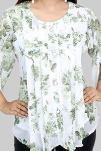 Casual Flared Sleeves Printed Women Green Top - Foggy Gray, S