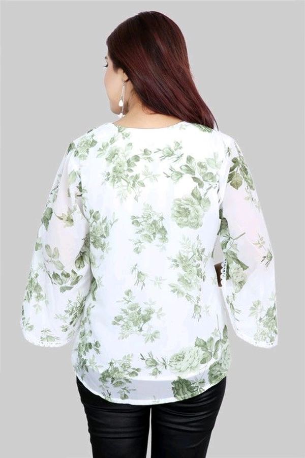 Casual Flared Sleeves Printed Women Green Top - Foggy Gray, XL