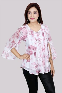 Casual Flared Sleeves Printed Women Green Top - Bouquet, XL