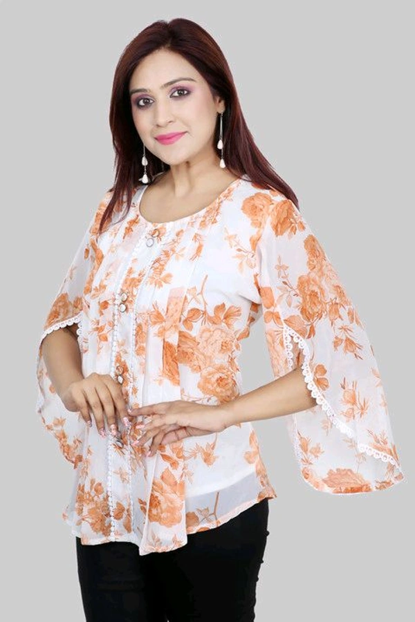 Casual Flared Sleeves Printed Women Green Top - Burning Sand, L