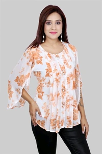 Casual Flared Sleeves Printed Women Green Top - Burning Sand, S