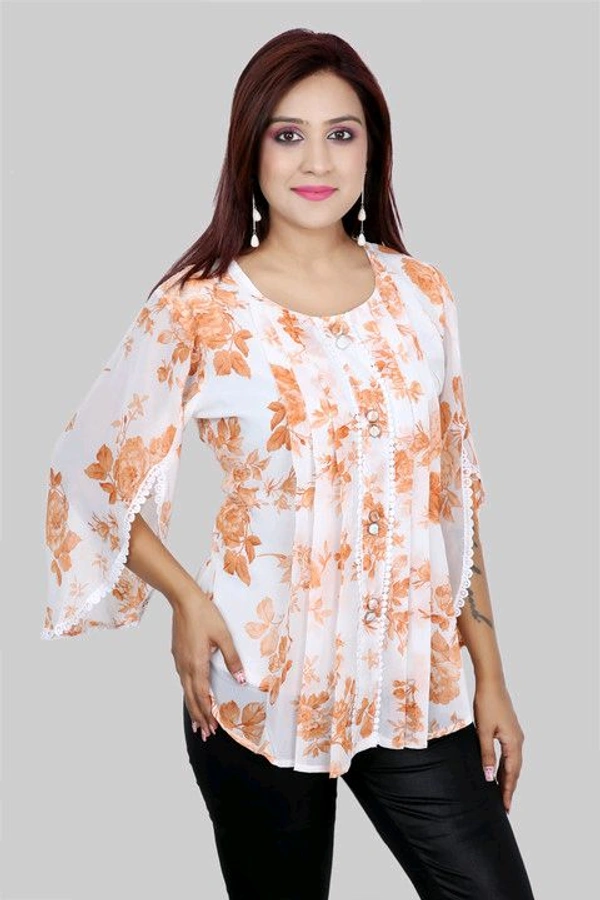 Casual Flared Sleeves Printed Women Green Top - Burning Sand, XL