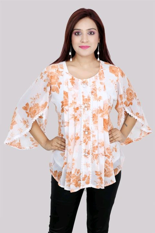 Casual Flared Sleeves Printed Women Green Top - Burning Sand, XS