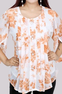 Casual Flared Sleeves Printed Women Green Top - Burning Sand, XXL