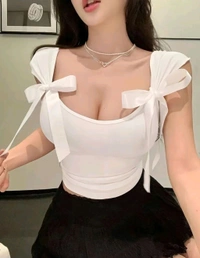 Korean Deep Neck Ribbon_White - L, White