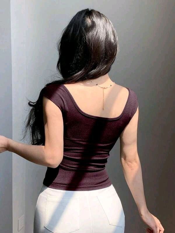 Korean Deep Neck Ribbon_White - S, Aubergine