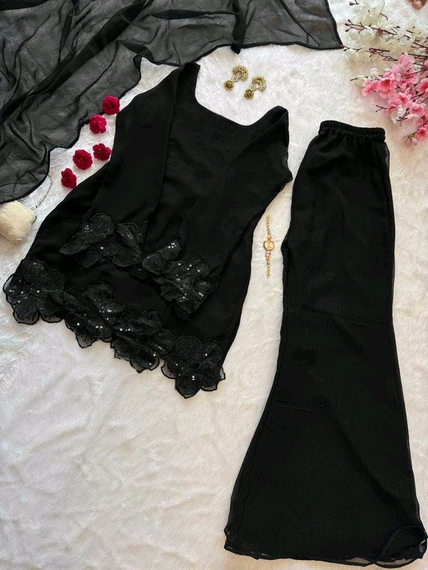 Party Wear Black Color Embroidered Patch Work Designer Palazzo Set