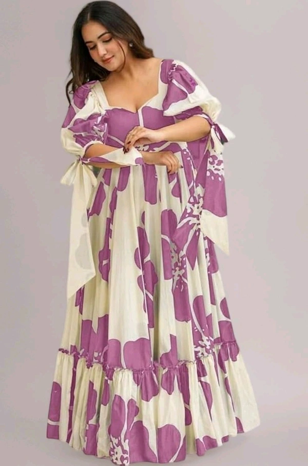 Women's Georgette Floral Printed Tiered Maxi Dress with Puff Sleeves and Square Neck (Barmasi)