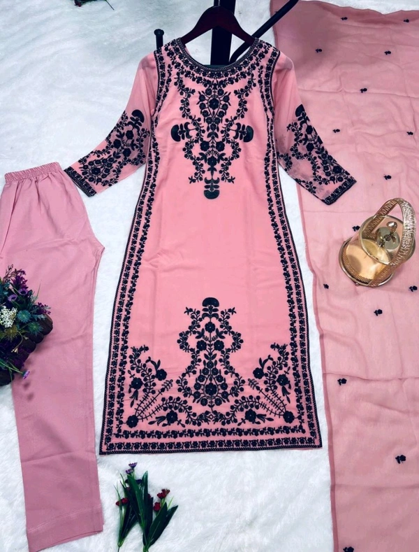 Marvelous White Color Thread Work Salwar Suit - L, pink Daisy