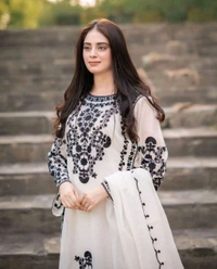Marvelous White Color Thread Work Salwar Suit - s, White