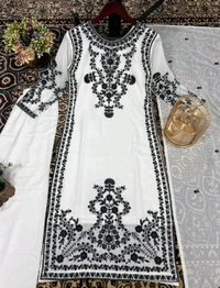 Marvelous White Color Thread Work Salwar Suit - XL, White