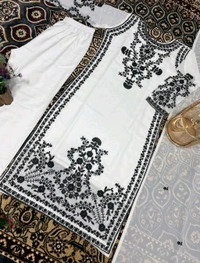 Marvelous White Color Thread Work Salwar Suit - XL, White