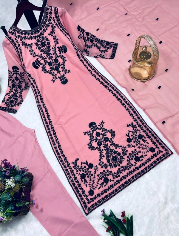 Marvelous White Color Thread Work Salwar Suit - XXXL, pink Daisy