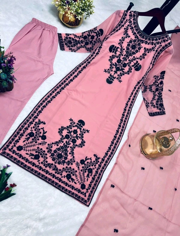 Marvelous White Color Thread Work Salwar Suit - XXXL, pink Daisy
