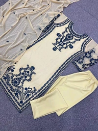 Marvelous White Color Thread Work Salwar Suit - XXXL, Light Gry