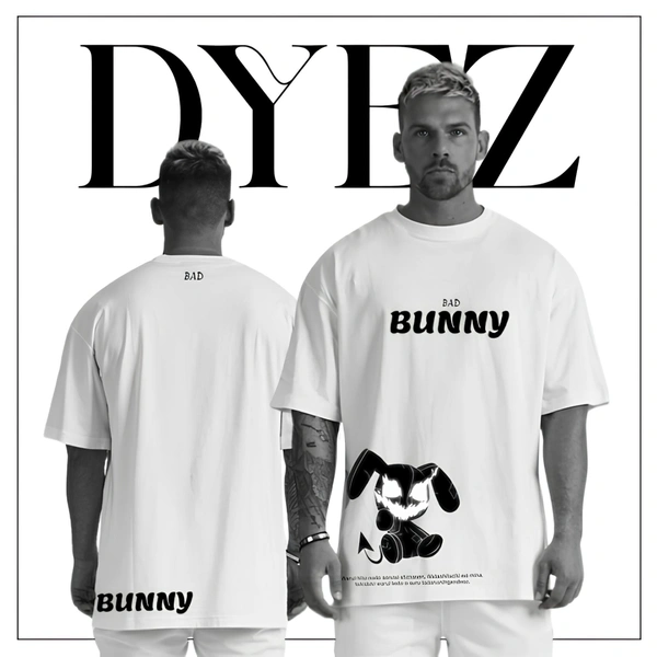 "Bunny Beats: Men's Streetwear Oversized Cotton Tee with Bad Bunny Design" - XXL, Ecru White