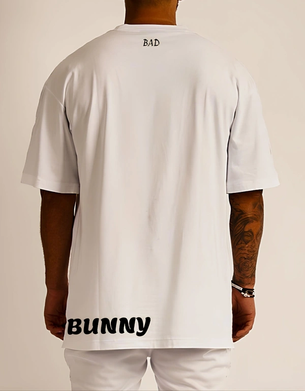 "Bunny Beats: Men's Streetwear Oversized Cotton Tee with Bad Bunny Design" - XXL, Ecru White
