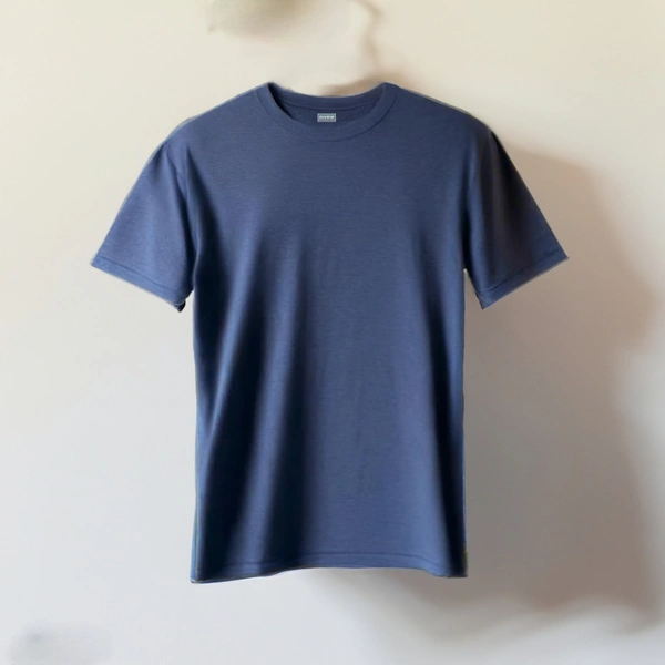 Pure Cotton Navy Blue Plain T-shirt For Men - Navy Blue, L
