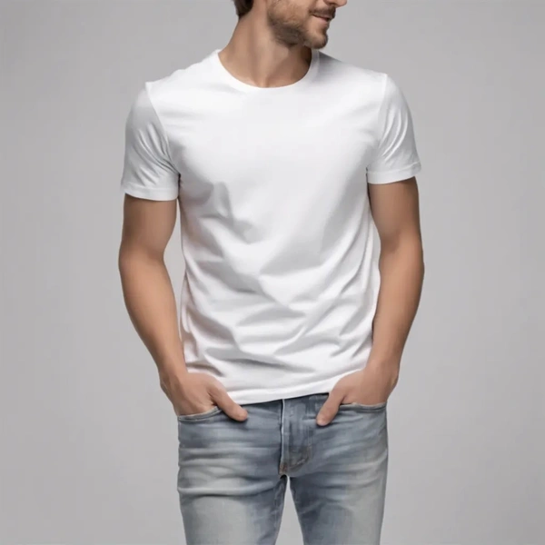 "FrostFit: Ice-White Cotton Tee for Stylish Gents" - White, M