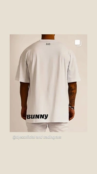 "Bunny Beats: Men's Streetwear Oversized Cotton Tee with Bad Bunny Design" - Ecru White, M