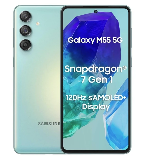 Samsung Galaxy M55 5G (Light Green,12GB RAM,256GB Storage) | 50MP Triple Cam| 5000mAh Battery| Snapdragon 7 Gen 1 | 4 Gen. OS Upgrade & 5 Year Security Update| Super AMOLED+ Display