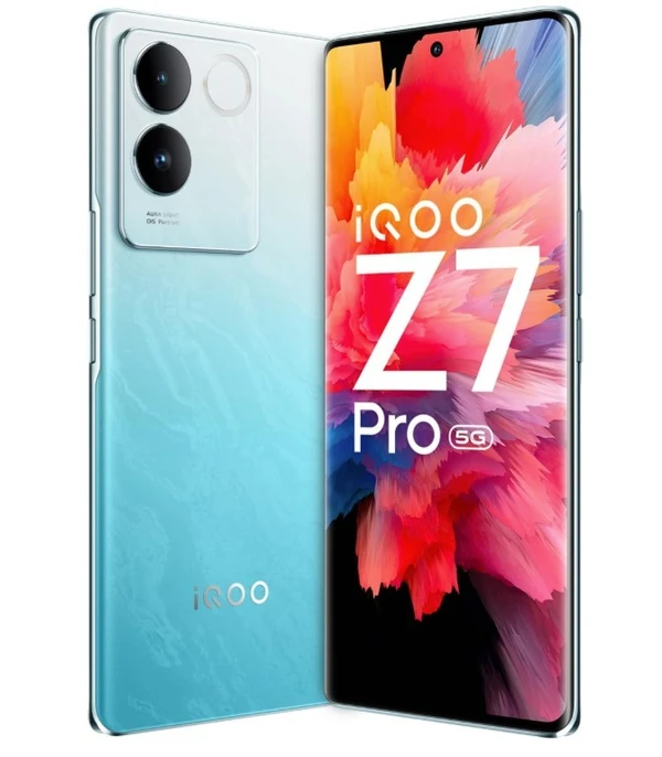 iQOO Z7 Pro 5G (Blue Lagoon, 8GB RAM, 256GB Storage) | 3D Curved AMOLED Display | 4nm MediaTek Dimesity 7200 5G Processor | 64MP Aura Light OIS Camera | Segment's Slimmest & Lightest Smartphone