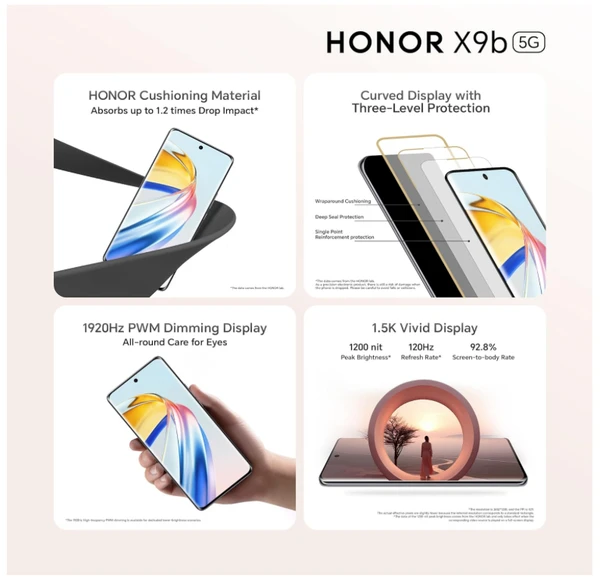 HONOR X9b 5G (Midnight Black, 8GB + 256GB) | India's First Ultra-Bounce Anti-Drop Curved AMOLED Display | 5800mAh Battery | 108MP Primary Camera | Without Charger