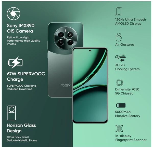 realme NARZO 70 Pro 5G (Glass Green, 8GB RAM,128GB Storage) Dimensity 7050 5G Chipset | Horizon Glass Design | Segment 1st Flagship Sony IMX890 OIS Camera