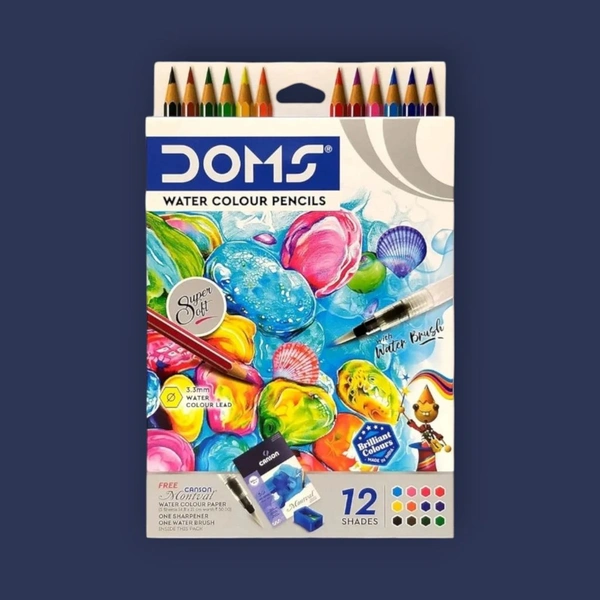 DOMS Doms Water Colour Pencils 12 Shades Includes Canson Montval Water Colour Papers