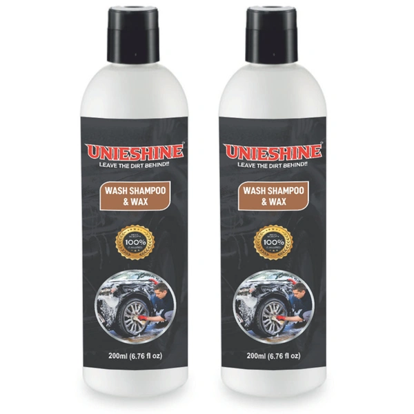 UNIESHINE 200ML Wash & Wax Shampoo (Pack of 2) for Car & Bike – High Foam Cleaning with Gloss Protection