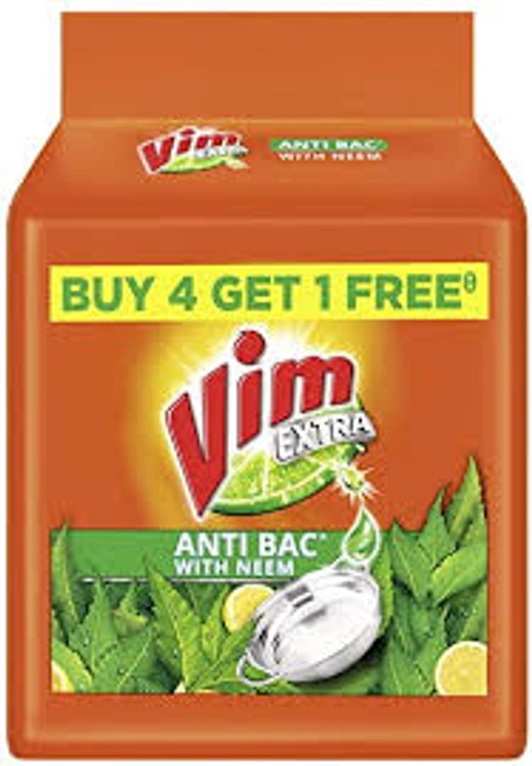 Vim Extra anti Bac Neem Dishwash Bar - 200 g (Buy 4 Get 1 Free)