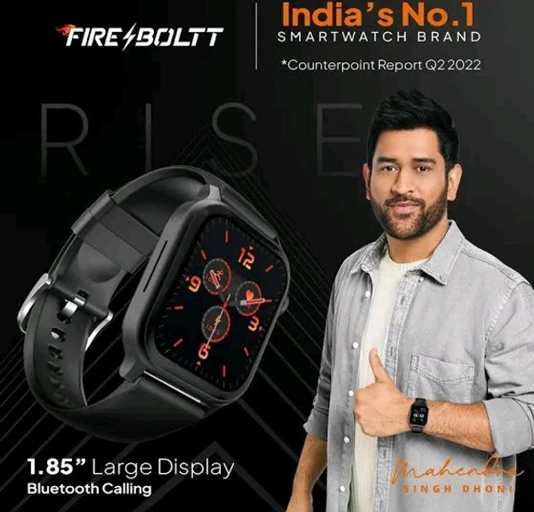 𝗙𝗶𝗿𝗲-𝗕𝗼𝗹𝘁𝘁 Rise Smartwatch - Bluetooth Calling, 123 Sports Modes, Voice Assistant, Black - Black